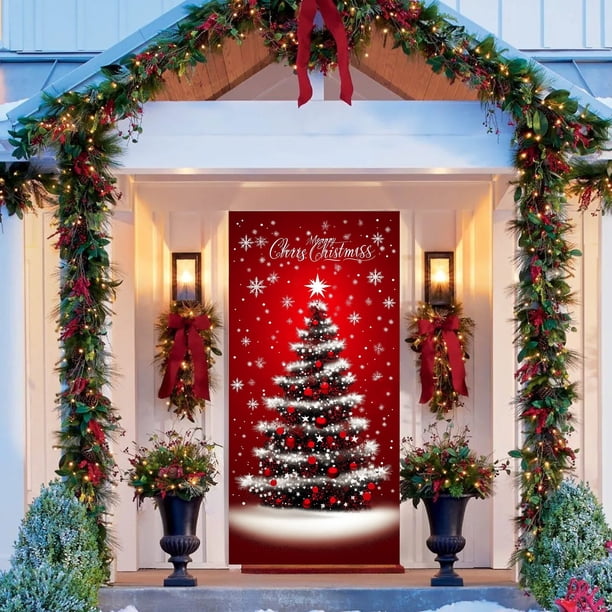 Christmas Door Set Door Width Door Curtain Holiday Party Decoration Christmas Tree Door Hanging Door Cover Decoration