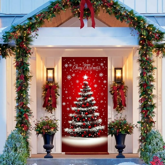 Adornos navideños, juego de puerta navideño, cortina de puerta, decoración para fiestas navideñas, árbol de Navidad, decoración para puerta, decoración para puerta, adornos para puerta