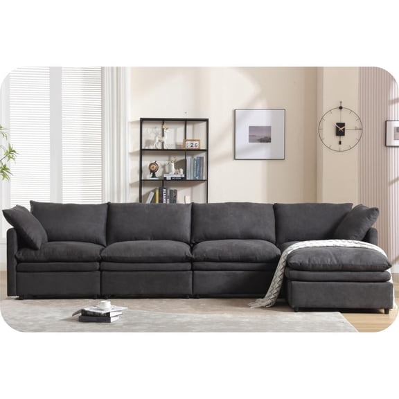 LUCKHAO Oversized 130" Modular Sectional Sofa, L Shaped Couch with Removable Ottoman ,Comfy Deep Seat Couch with Reversible Chaise for Living Room, Apartment