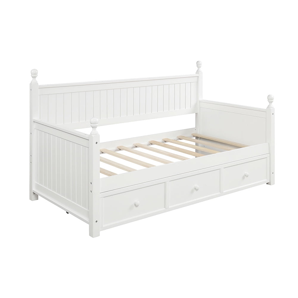 Wood Daybed with 3 Storage Drawers, Twin Day Bed Sofa Bed for Bedroom, White