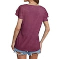 thumbnail image 5 of Xuanfei Women Solid Color V Neck Layered Short Sleeve Lace Up Top, 5 of 6