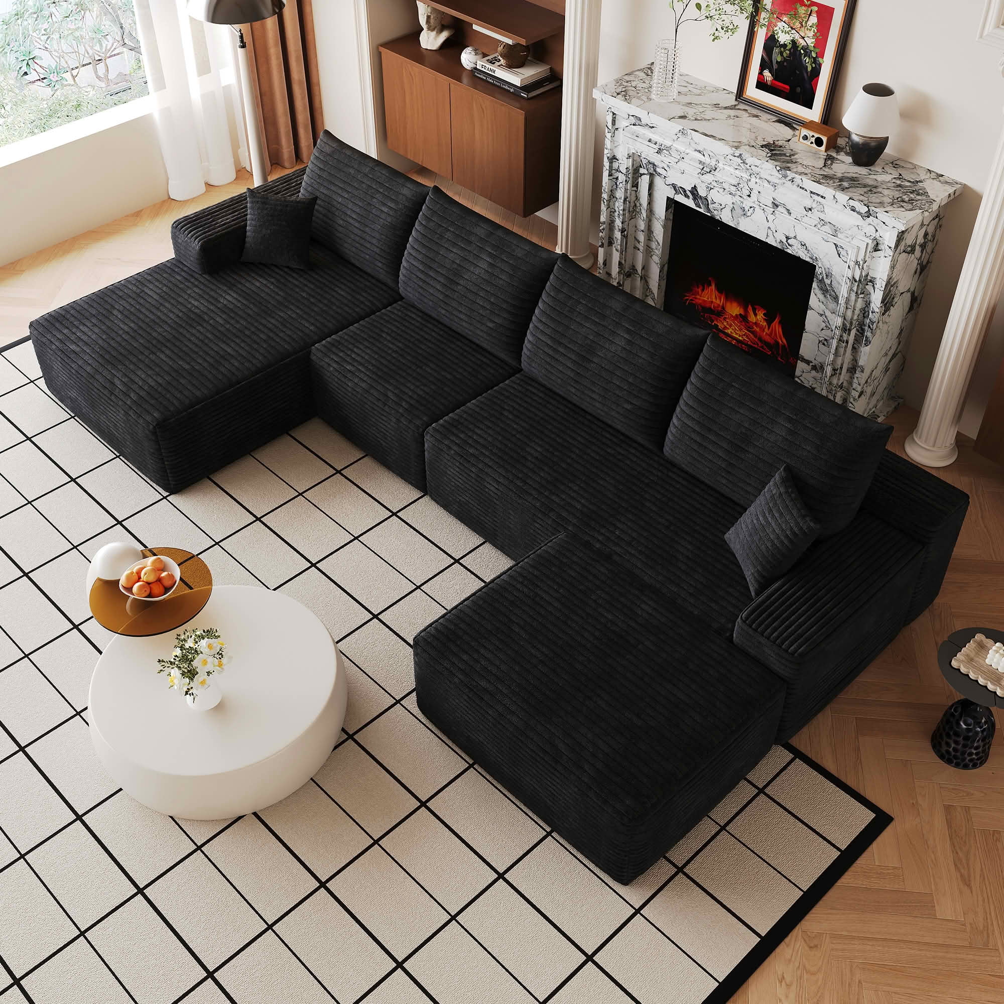 MAYEERTY 135 Inch L‑Shape Cloud Sectional Couch with Chaise, Modern Modular Deep‑Seat Sofa, Plush Corduroy Upholstered Couch, No Assembly Required for Living Room Bedroom Apartment