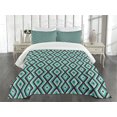 thumbnail image 3 of Ambesonne Teal and White Quilted Bedspread Set 3 Pcs, Retro Diamond Line, Queen Size, Seal Brown Sea Green, 3 of 5