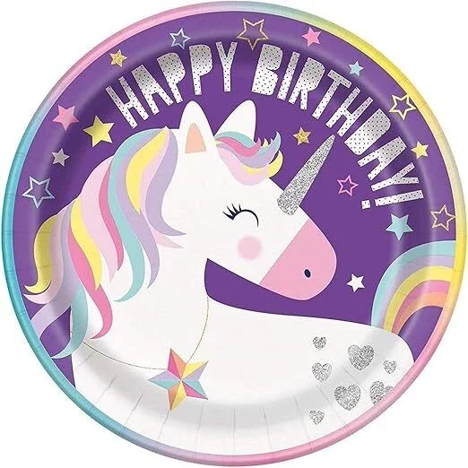 Purple Unicorn Round Dinner Plates - 9", 8 Ct.,Party Tableware & Serveware