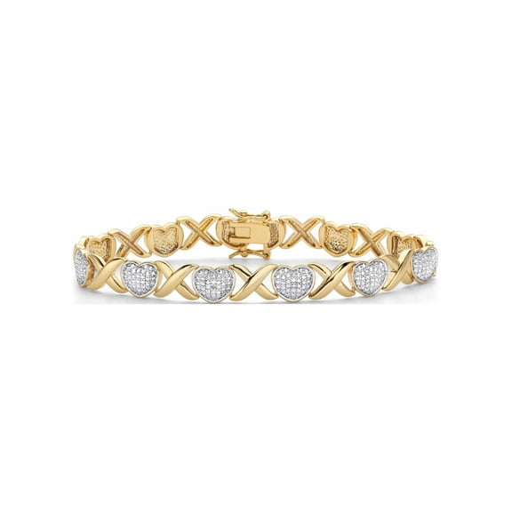 PalmBeach Jewelry Diamond Accent 18k Gold-Plated Two-Tone Hearts and Kisses Bracelet 7.5"