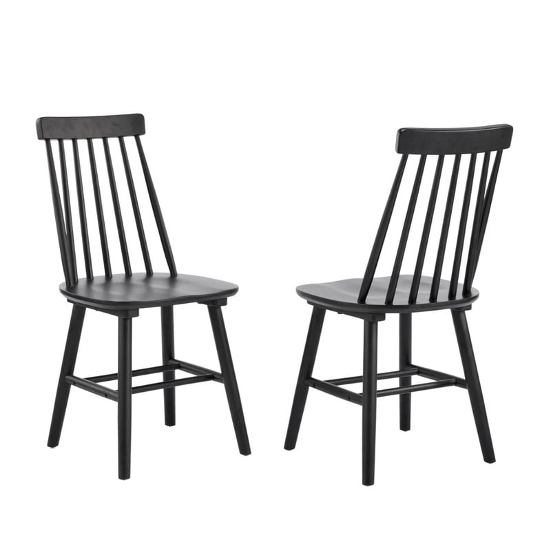 Solid Wood Dining Chairs Set of 2, Ergonomic Windsor Backrest Mid-Century Modern Armless Kitchen Side Chairs