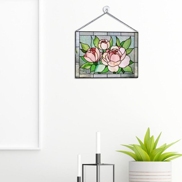 Panel de Vidriera: Atrapasol Decorativo para Colgar en - Ornamento de Artístico en apariencia de Rectángulo Pequeño - Decoración Peonía perfecl panel de tapices de ventana