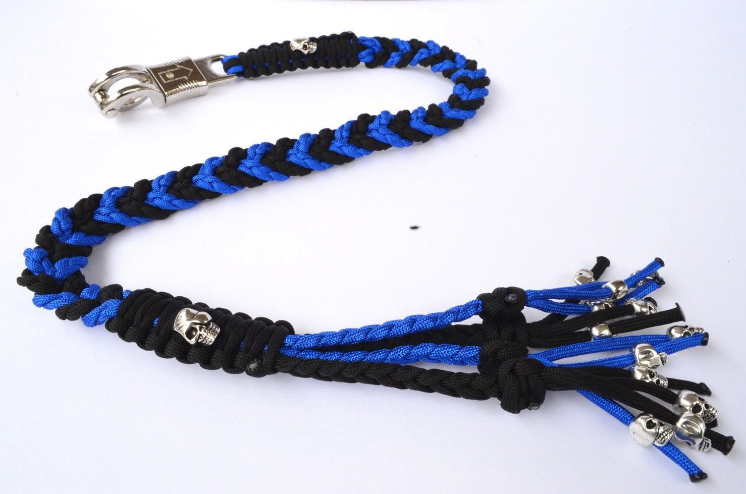 550 Paracord Motorcycle Biker Whip Get Back whip Metal Skulls 36" BLUE
