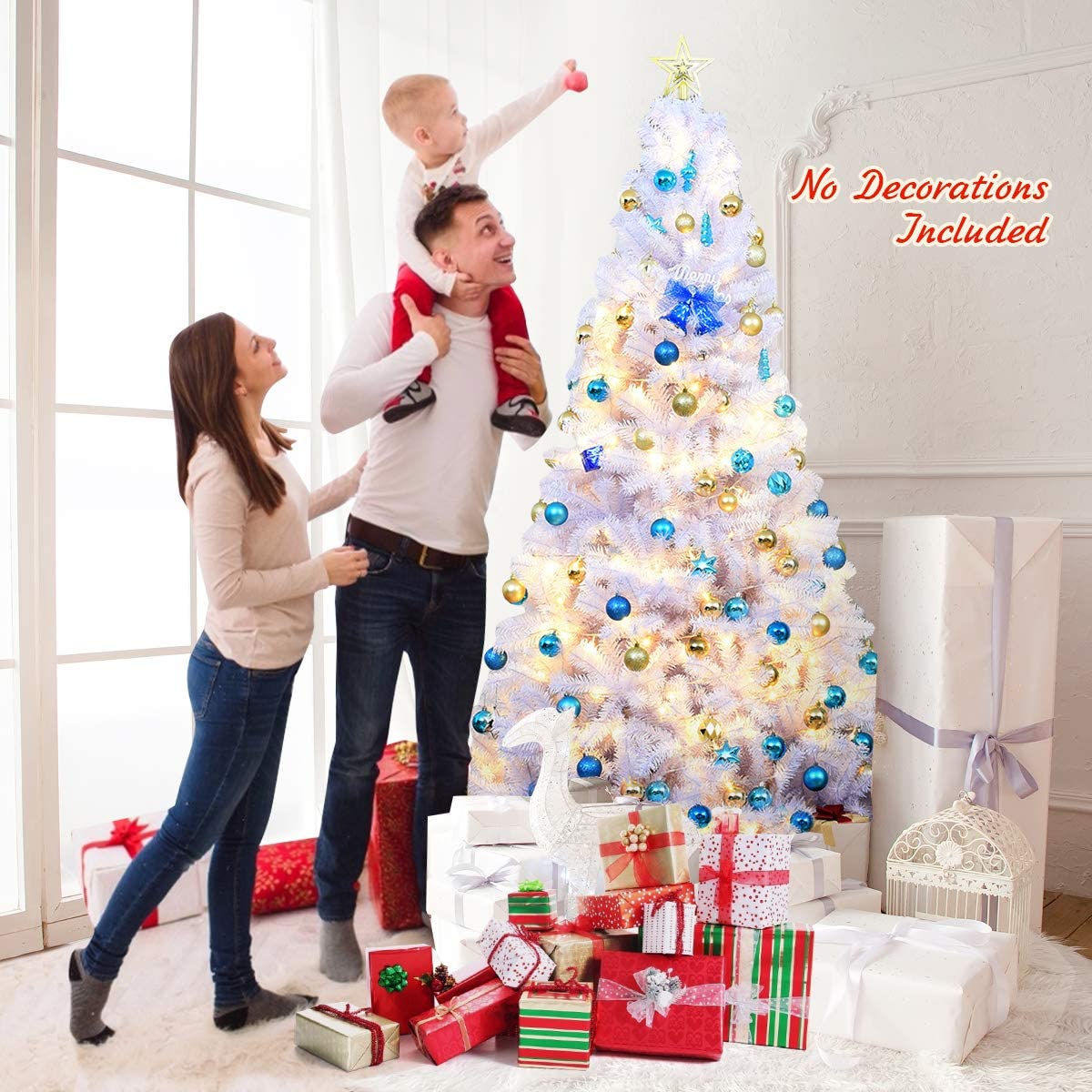 Gymax 7.5ft White Christmas Tree Classic Pine Tree PVC Material Thicken Tips(White)
