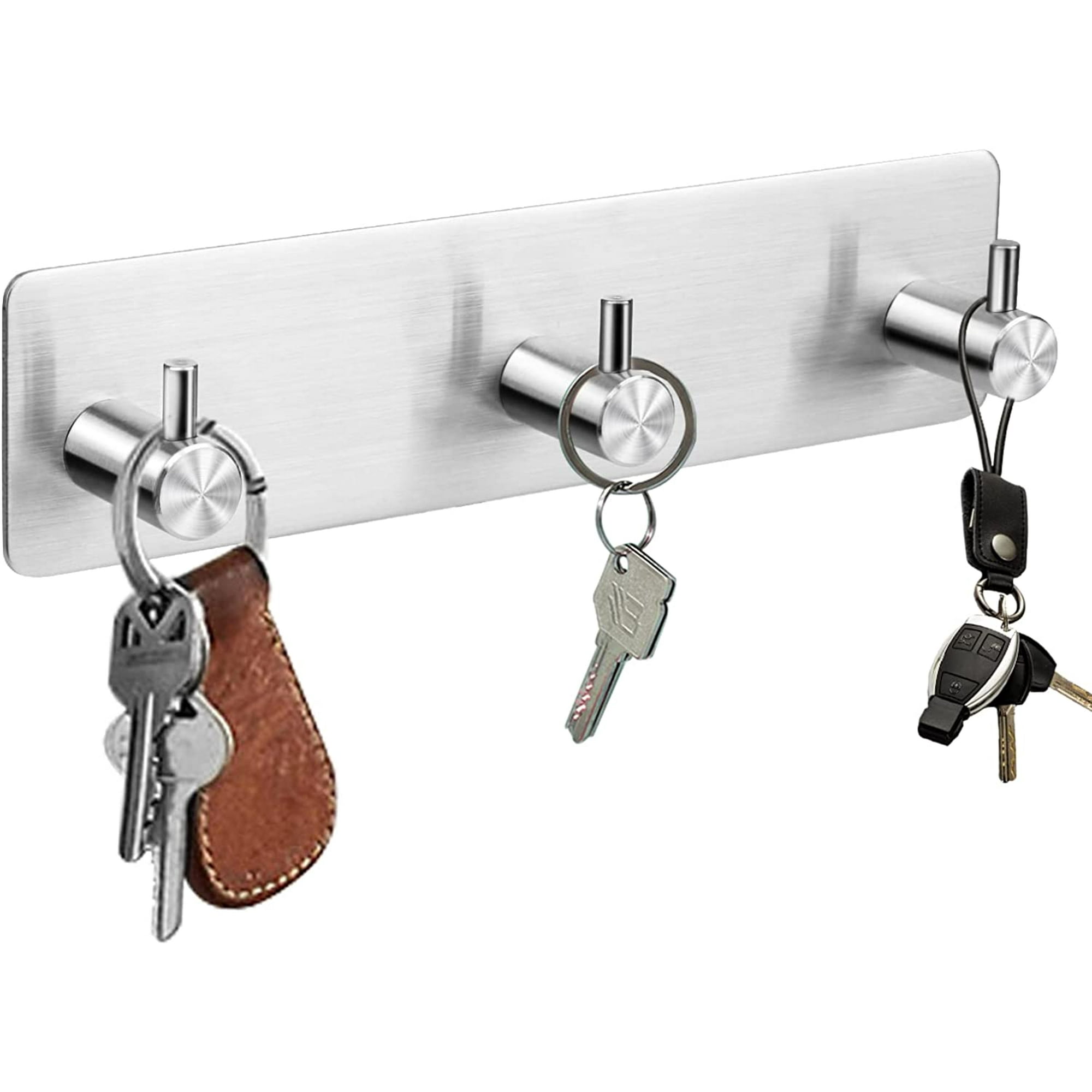 Key Holder for Wall Self Adhesive Key Rack Key Hooks for Keys and Masks to Hang Easy Mount Key Hanger for Wall Entryway Bathroom Kitchen Office Stainless Steel 3 Hooks Walmart