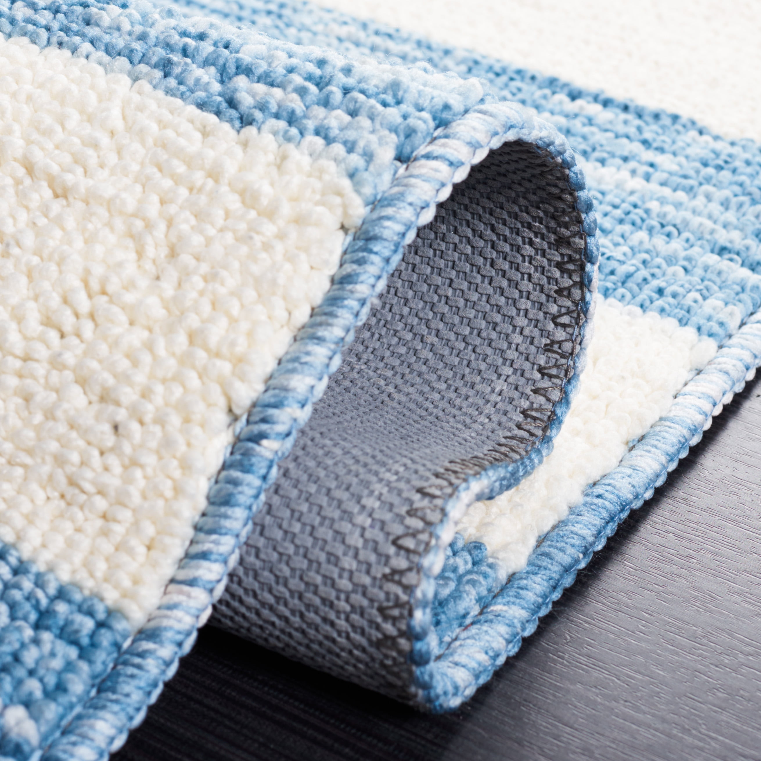 Safavieh Easy Care Fergal Striped Polyester Machine Washable Area Rug, Light Blue/Ivory, 4' x 6'