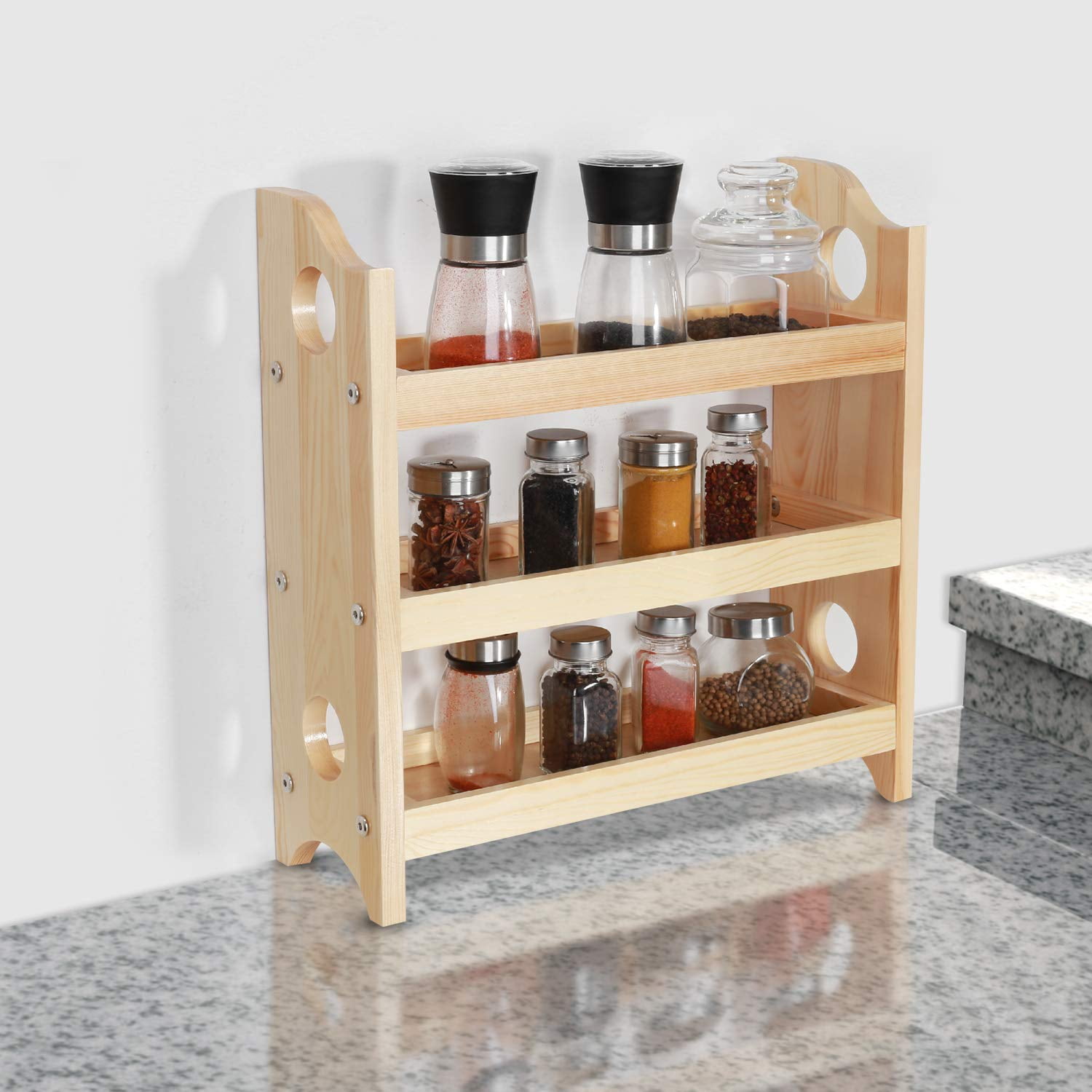 Distressed Wood Spice Rack Storage Organizer Shelf, 3 Tier – MyGift