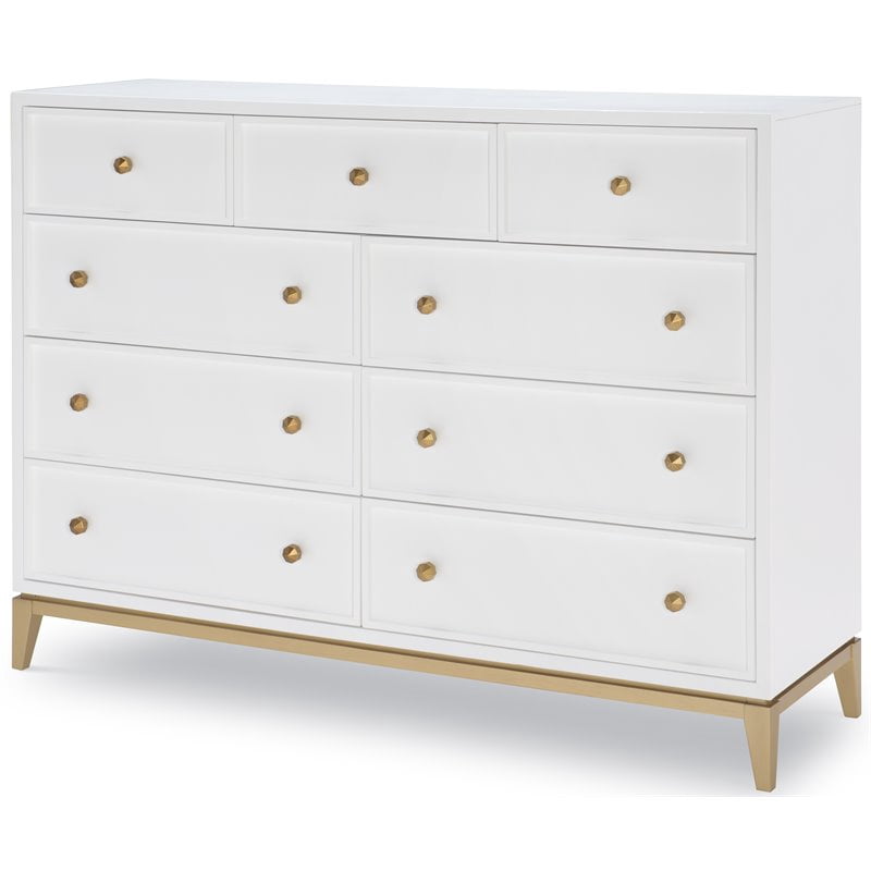 Legacy Classic Chelsea Nine Drawer Dresser in White Wood with Soft Gold ...