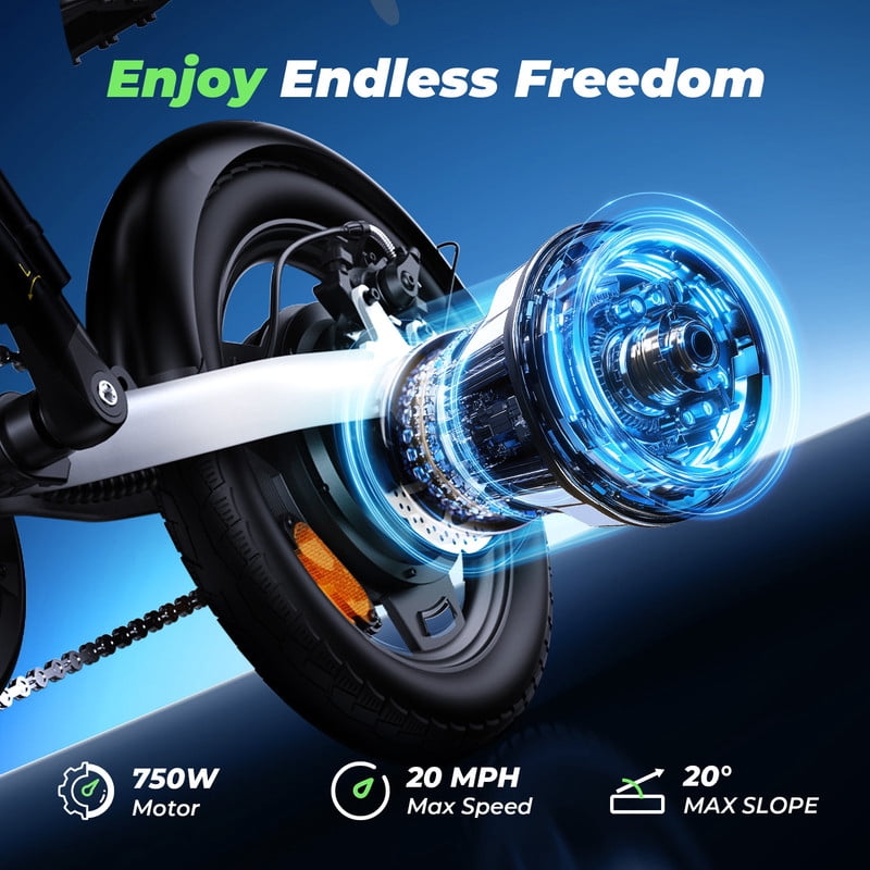 750W Peak Folding Electric Bike for Adult Teens,20MPH 36V/7.8AH,14" Ebike,White