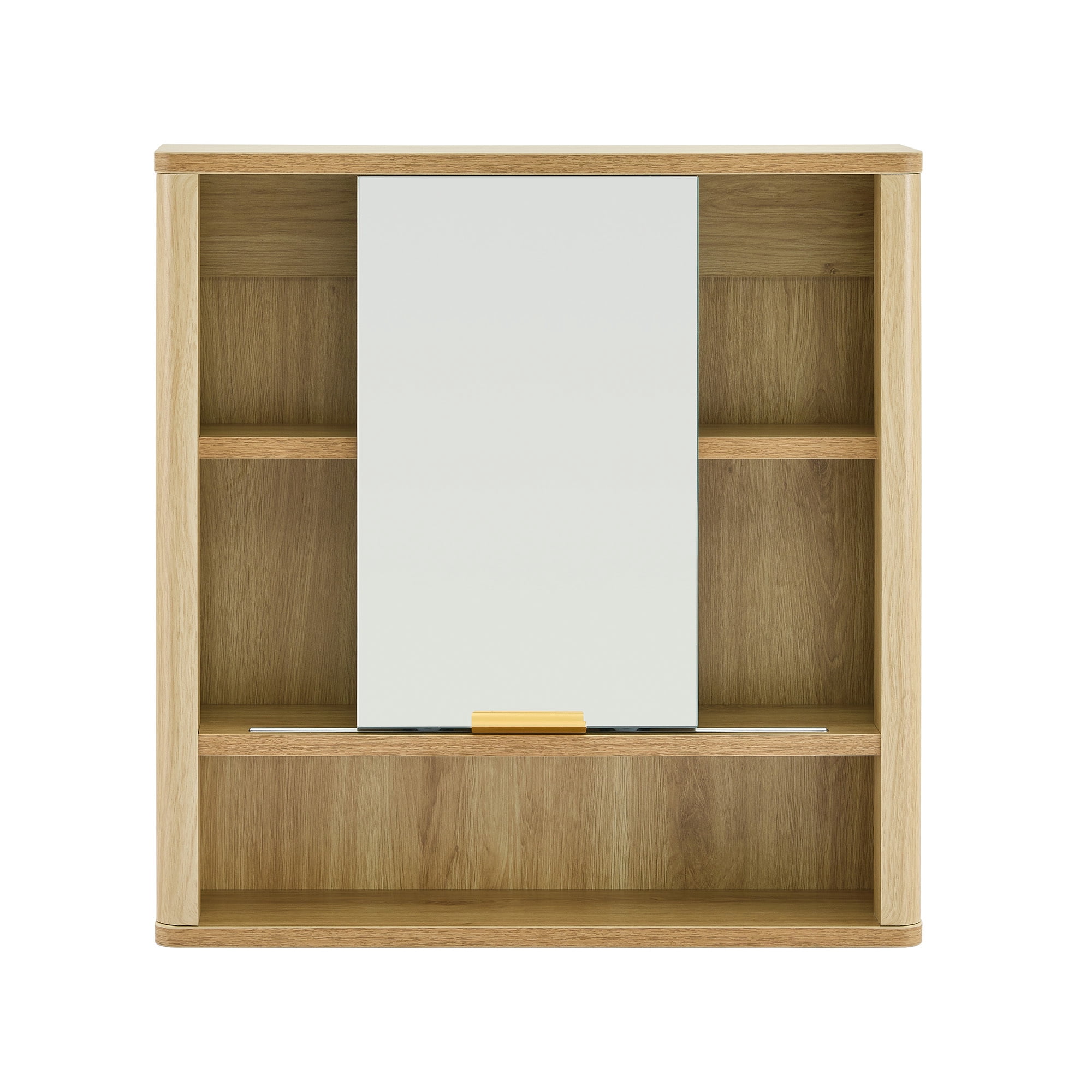 Leumius Wall Mounted Mirror Cabinet,Bathroom Storage Cabinet with Single Door and Open Shelves, Multipurpose Wall Organizer for Bathroom Vanity Laundry Room Natural