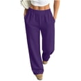 thumbnail image 3 of SYwaren Casual Sweatpants for Women Straight Leg Solid Color Elastic Waist Athletic Loose Fall Winter Lounge Pants, 3 of 7