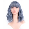 thumbnail image 1 of Peluca corta hasta los hombros para mujer, peluca sintética ondulada rizada, peluca de cosplay pastel para niña, pelucas de disfraces coloridas (14", azul mixto), 1 of 5