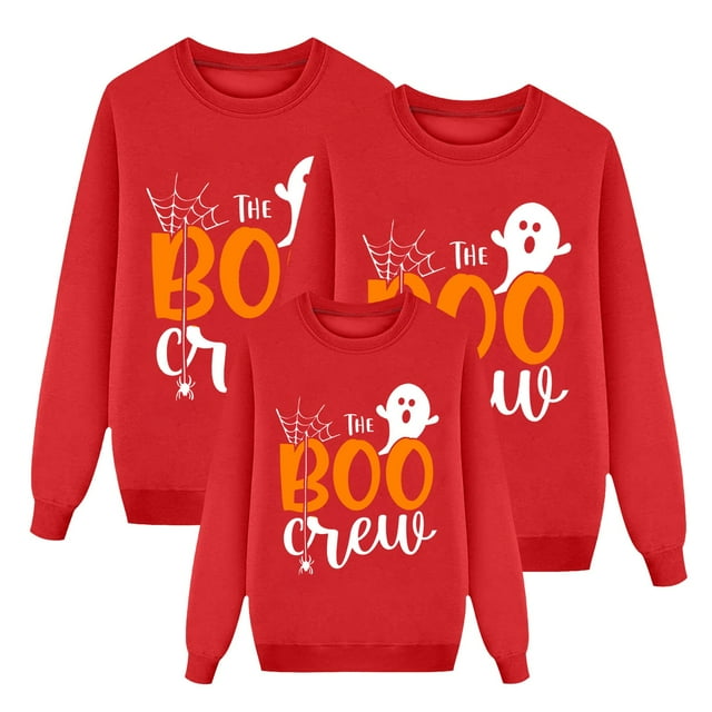 Aocisk Pyjama d'Halloween Assorti pour Maman et Famille avec Imprimés d'Halloween Amusants, Chandails à Manches Longues, Mignon Chandail à Enfiler pour un Style Douillet et Festif, Chandail pour Femme Rouge TTG