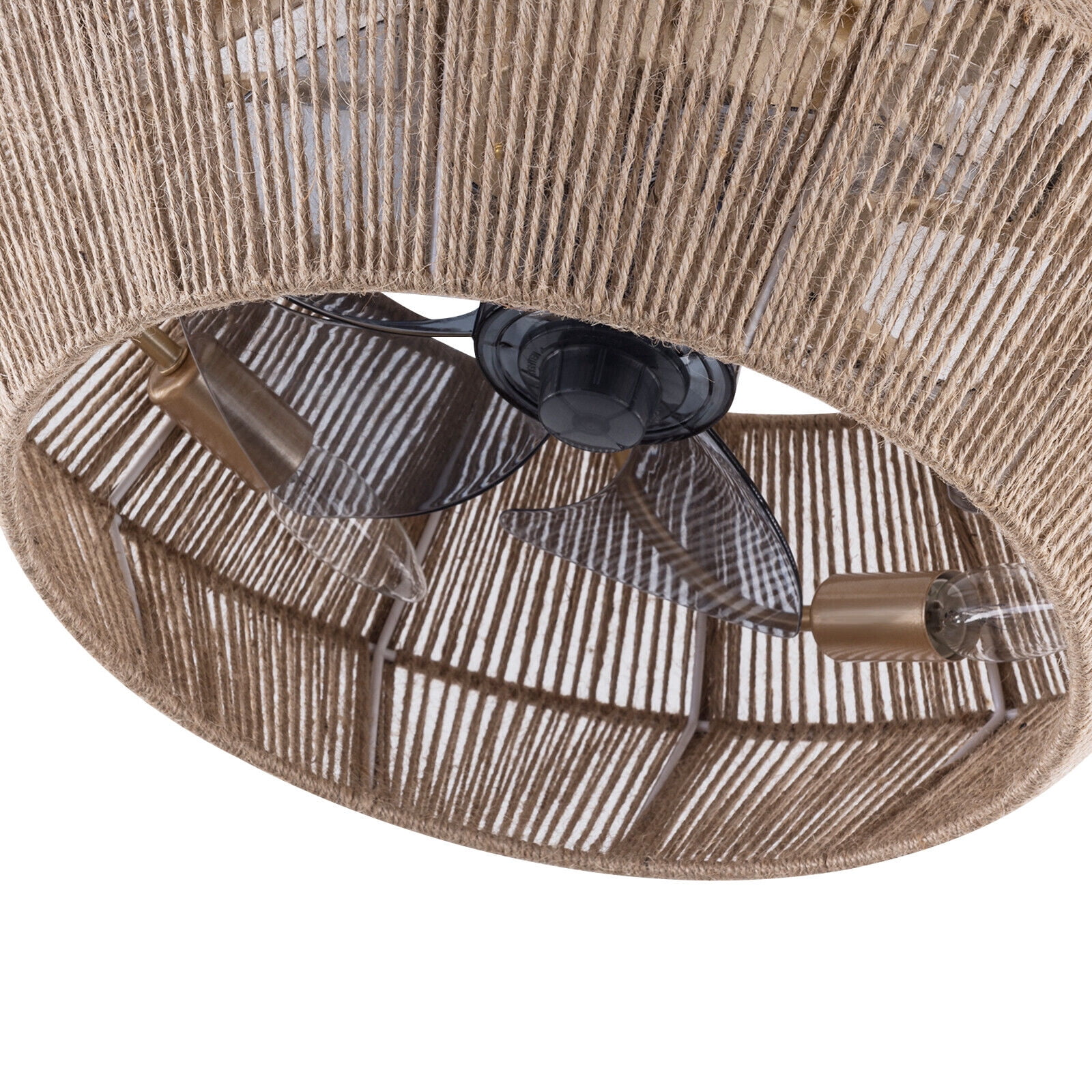Miumaeov Boho Invisible Ceiling Fan Light Woven Rattan Caged Fan Chandelier Pendant Lamp with Remote Control 6 Speeds