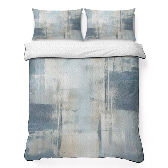 Twin XL Quilt Set 68''x98'', Blue Beige Lightweight Summer Bedspread Coverlet Set with 2 Pillow Shams, Oil Painting Abstract Art Contemporary Breathable All Season Quilt Bedding for Dorm/Guest Room