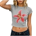 thumbnail image 3 of Perfectbot Women’s Floral Print Cropped T-Shirt, Short Sleeve Lily Graphic Baby Tee, Casual Summer Top, 3 of 6