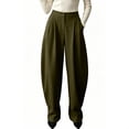 thumbnail image 2 of BRELIL Women's High Waisted Trousers with Pockets Solid Elegant Office Long Palazzo Pants Casual Loose Dress Pants for Work Fall Winter Outfits, Army Green L, 2 of 5