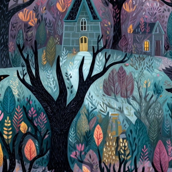 Peel and Stick Wallpaper Eerie Cottage Amid Twisted Trees Midnight Flora Wall Paper 17.7in x 9.8ft Self Adhesive Removable Gothic Moody Contact Paper for Nursery Bedroom Cabinets