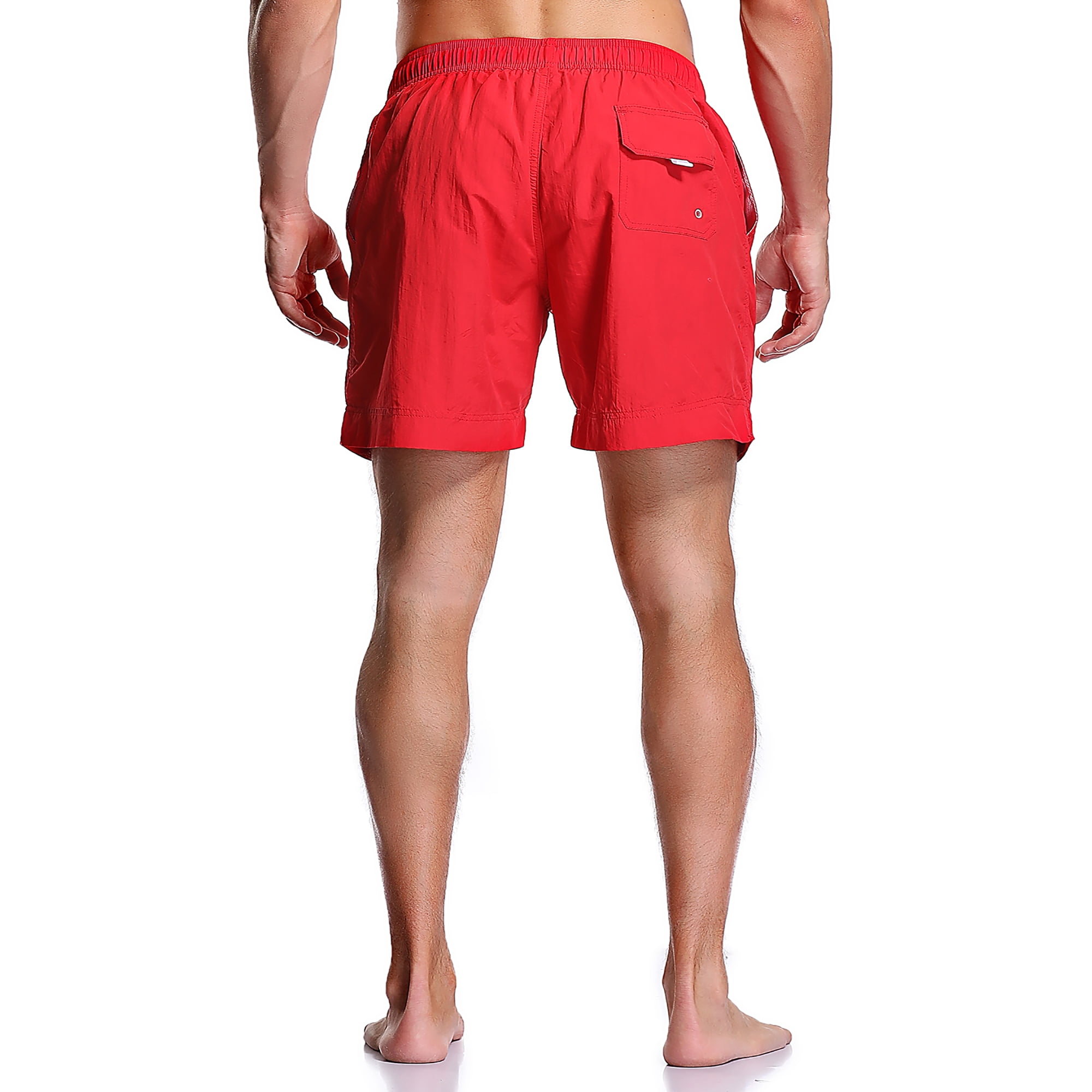 Adoretex Men's Guard Mesh Lining Pockets Swim Trunks Swimsuit (MG012) - Red - M