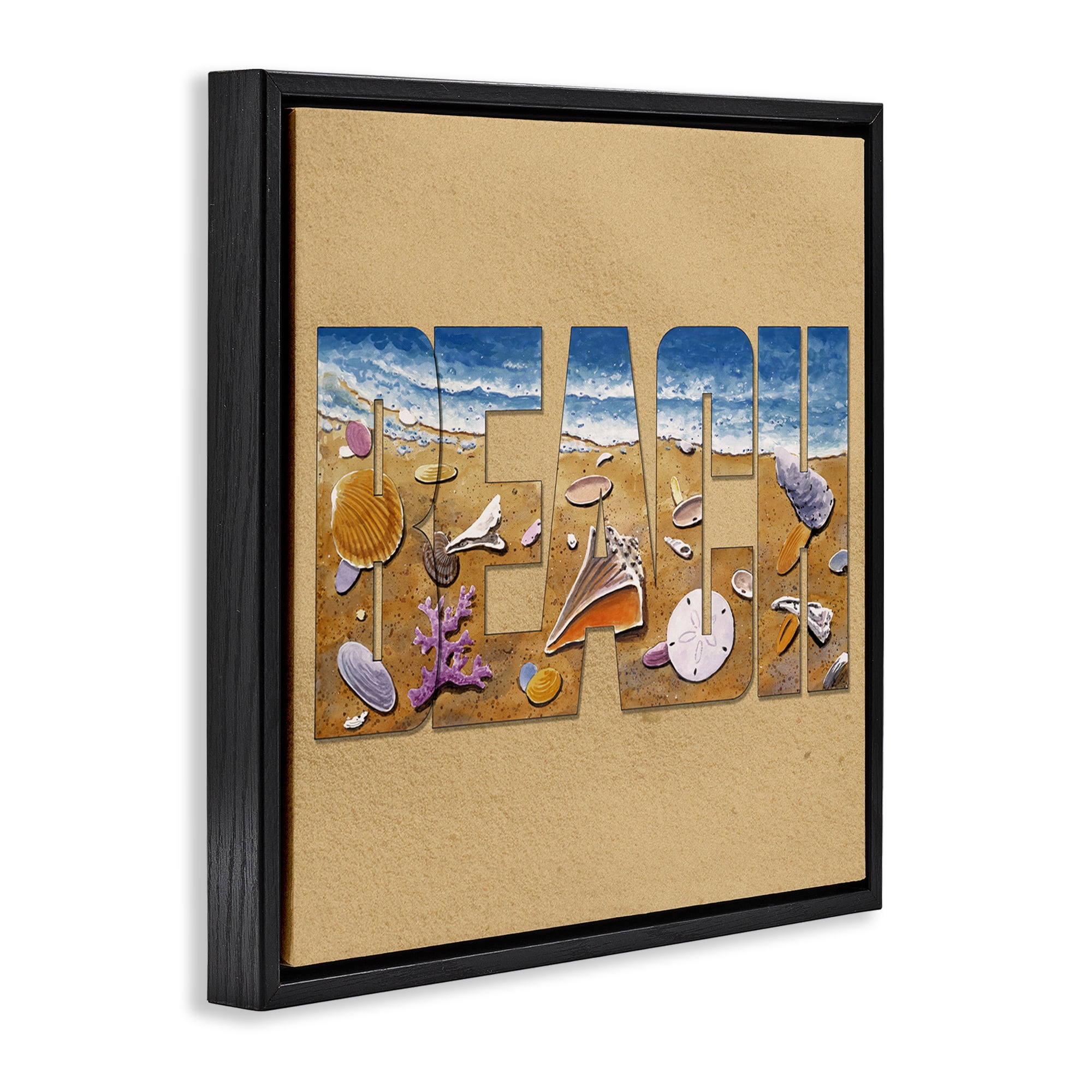 Stupell Industries Beach Letters Outline Nautical & Beach Painting Black Floater Framed Canvas Art Print Wall Art, 18 x 18