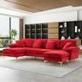 thumbnail image 3 of Rophefx 114" Modular Sectional Sofa,Velvet U Shaped Sectional Sofa Couch with Chaise Lounge,Ottoman &Gold Legs 4 Deep Seater Sofa for Living Room Bedroom Apartment,Red, 3 of 10