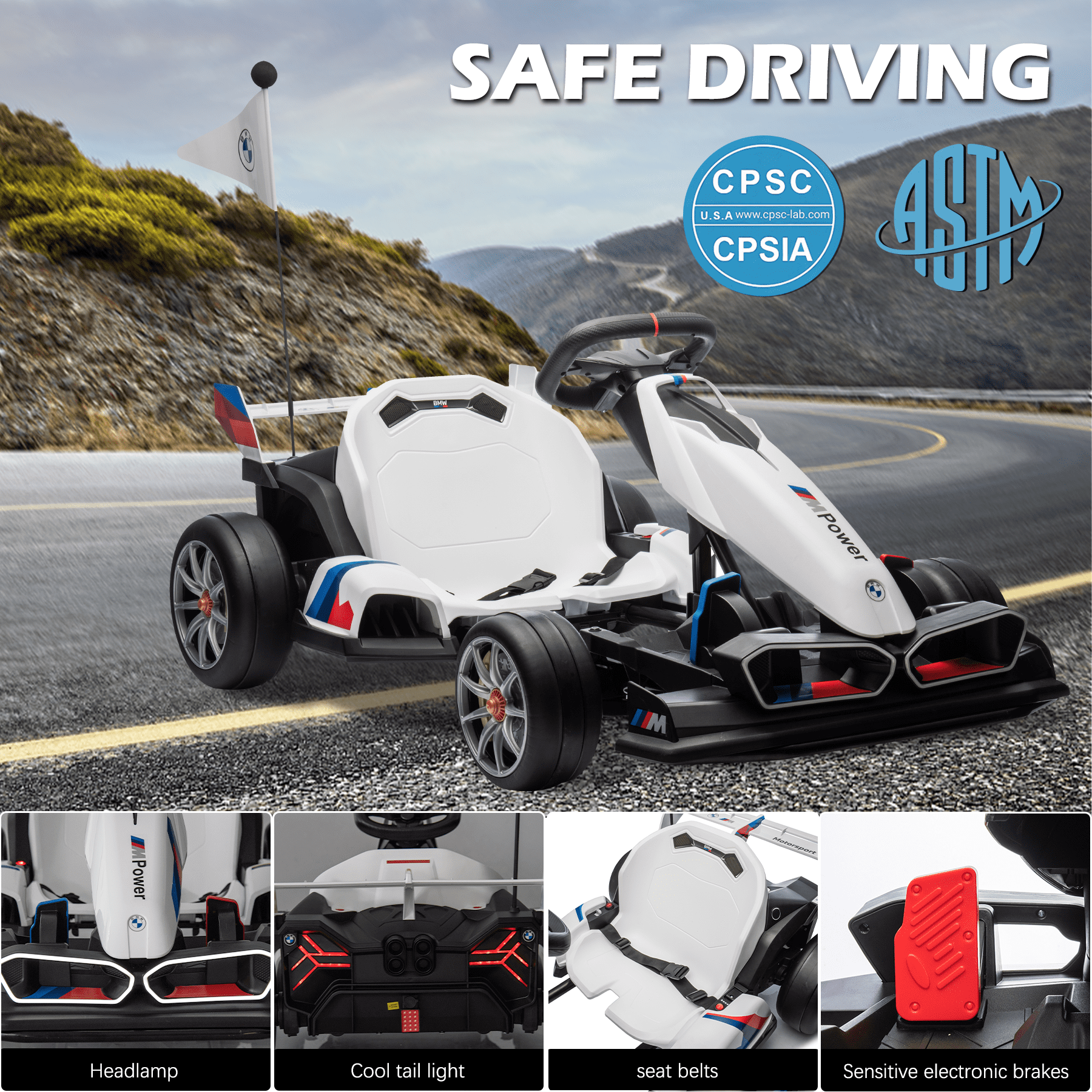 NEECHIPRO 36V Licensed BMW Electric Go Kart , 400W Powerful Motor Racing with Drift Race Pedal,for Kids Age 6+, 8mph,White