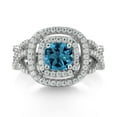 thumbnail image 2 of Gem Stone King 925 Sterling Silver London Blue Topaz and White Moissanite Ring for Women (2.09 Cttw, Gemstone Birthstone, Cushion Cut 6MM, Size 5), 2 of 4