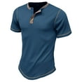 thumbnail image 3 of Men's Waffle Knit Henley Shirt Short Sleeve Summer Top Classy Vintage 3 Button Placket T Shirt Contrast Color Soft Slim Fit Stretch Dark Blue Small, 3 of 5
