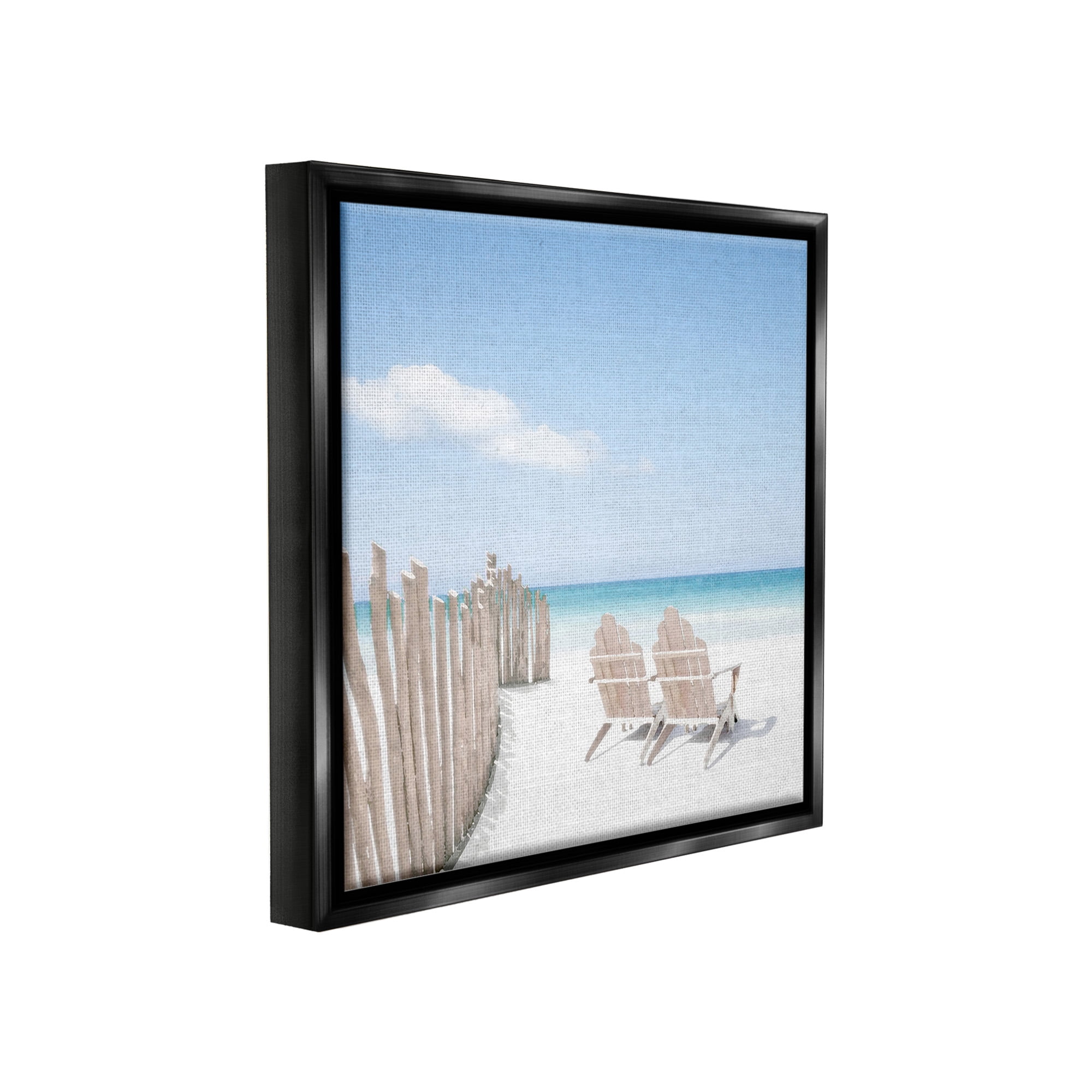 Stupell Industries Minimal Beach Chairs View Landscape Painting Black Floater Framed Canvas Art Print Wall Art, 25 x 25