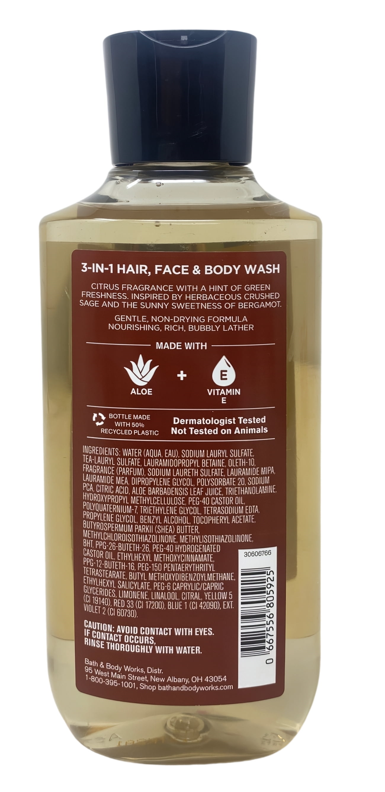Bath & Body Works Men's Collection 3 Sage & Bergamot 3-in-1 Hair, Face & Body Washes with a Cabin Spice Bar Soap