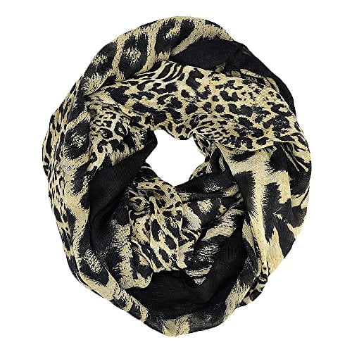 Leopard Animal Print Wide Infinity Scarf (Khaki)