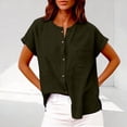 thumbnail image 4 of Fabrcox Linen Top Women Loose Fit Breathable Short Sleeve Womens Button Down Shirts Fashion Spring Summer Beach Vacation Women's Blouses with Pocket, 4 of 7