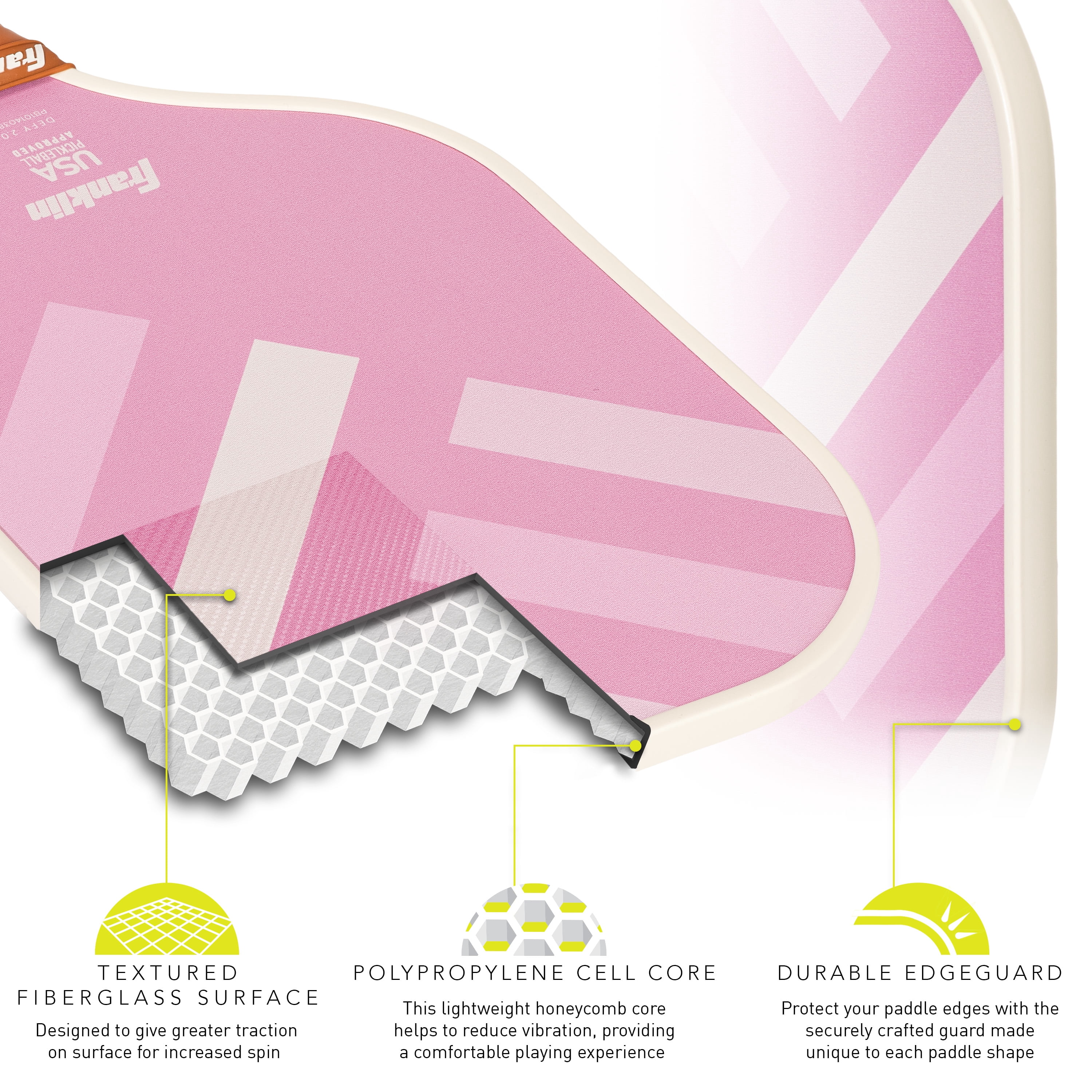 Franklin Sports Pickleball Paddle - DEFY - Textured Fiberglass Surface - Polypropylene Core - DEFY - Official USA Pickleball (USAP) Approved