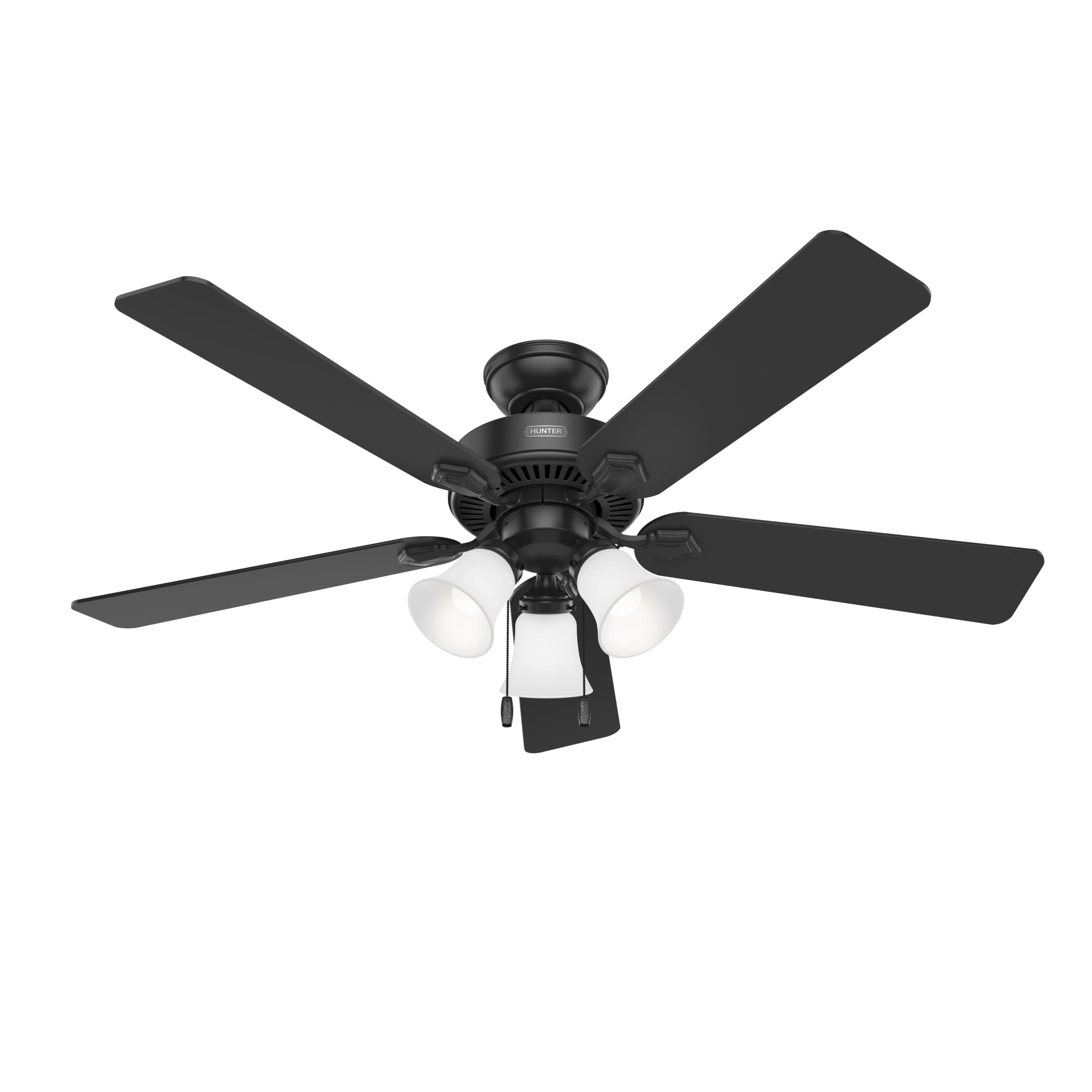 Hunter 52 inch Indoor Ceiling Fan with LED Lights - Black Ceiling Fan with Pull Chain, For Bedroom, Living Room, or Kitchen, Standard Mount, No Remote, 5 Blades - Swanson 51737, Matte Black