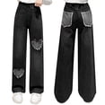 thumbnail image 3 of Zaldita Girls Jeans Bootcut Loose Fit Distressed Denim Pants Wide Leg Jeans Casual Baggy Trousers Bottoms Black 7-8, 3 of 4