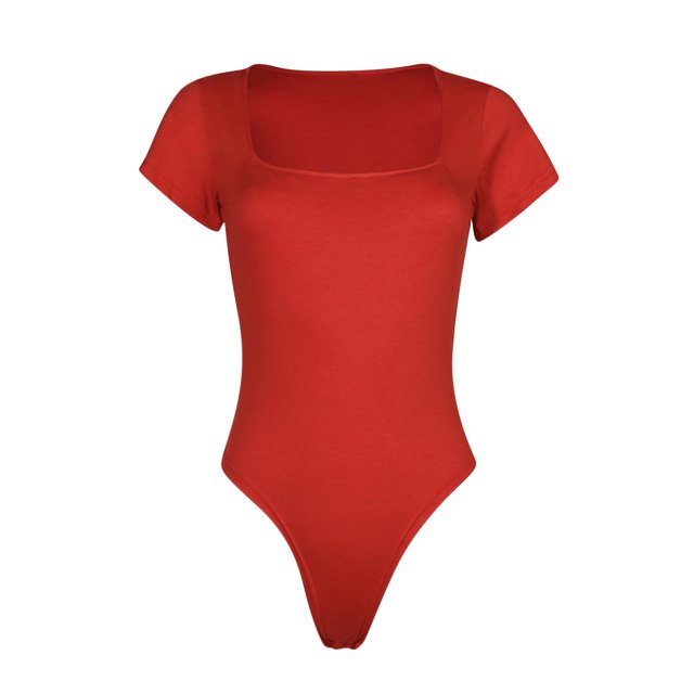 Gibobby Body para mujer con control de barriga Mujeres sexy Color sólido Camisa de manga corta Tops Siamés Hebilla Pantalones Monos (Rojo, M)