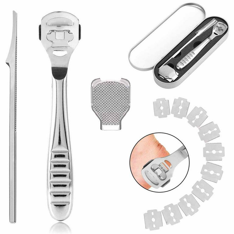 Foot Scraper, Hard Skin Callus Remover Foot File Feet Care Pedicure Set  Callus Shaver with 10PCS Replacement, Foot File Head, Dead Skin Fork,  Toenails Lifter and Storage Case 