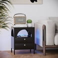 thumbnail image 3 of Algherohein Modern LED Nightstand with Charging Station,2 Drawers Open Shelf Bedside Table for Bedroom,Black,Adult,Sturdy Wood, 3 of 12