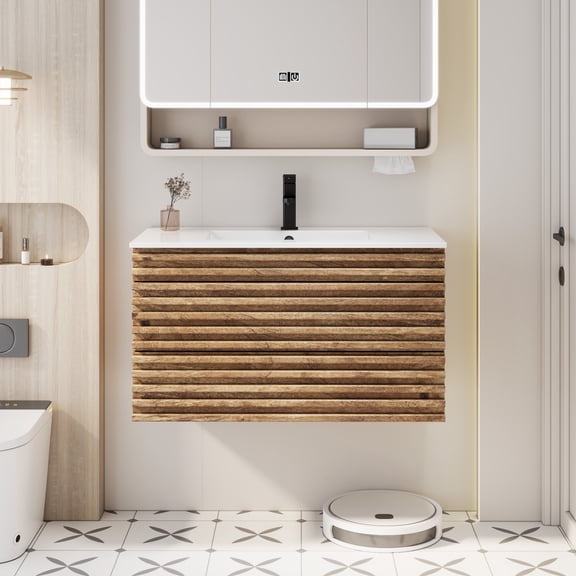 Eclife 36-Inch Wall Mounted Single Bathroom Vanity with Integrated Sink Top, Faucet