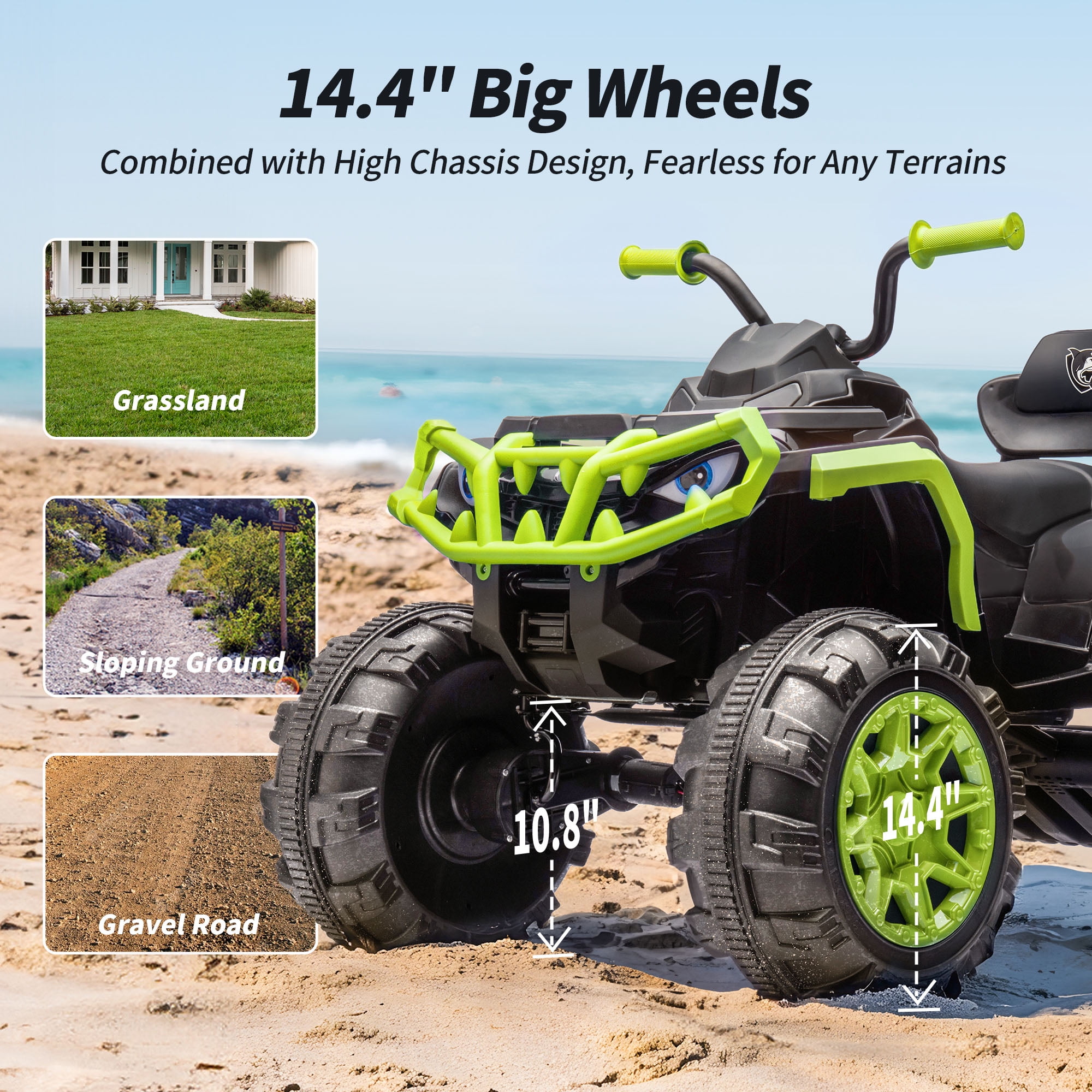Hikiddo 24V Kids ATV 4-Wheeler, 24 Volt 4WD Ride on Toy for Big Kid w/ 4x200W Motor, 5.6Mph Max Speed - Green