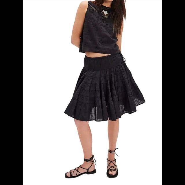 Falda Plisada de Cintura Alta con Volantes para Mujer, Falda de Tenis, Falda Pantalón Deportiva para Correr y Patinar. Negro L