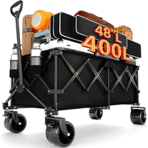 48”L Foldable Wagons Carts Extended, Collapsible Folding Wagon 500lbs Heavy Duty, 320L Large Beach Wagon, Utility Wagon with All Terrain Big Wheels for Sports, Camping, Grocery, Garden, Black