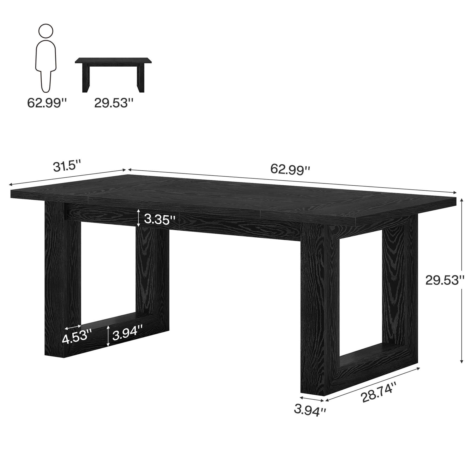MAYEERTY 63 Inch Rectangular Dining Table, Wooden Kitchen Dinner Table with Square Base for 4 to 6 People