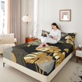 thumbnail image 3 of Castle Fairy Tropical Leaf Art Bed Sheets 4pcs for Adults, Gold Print King Sheets for Bedroom, Black Gold, 3 of 6