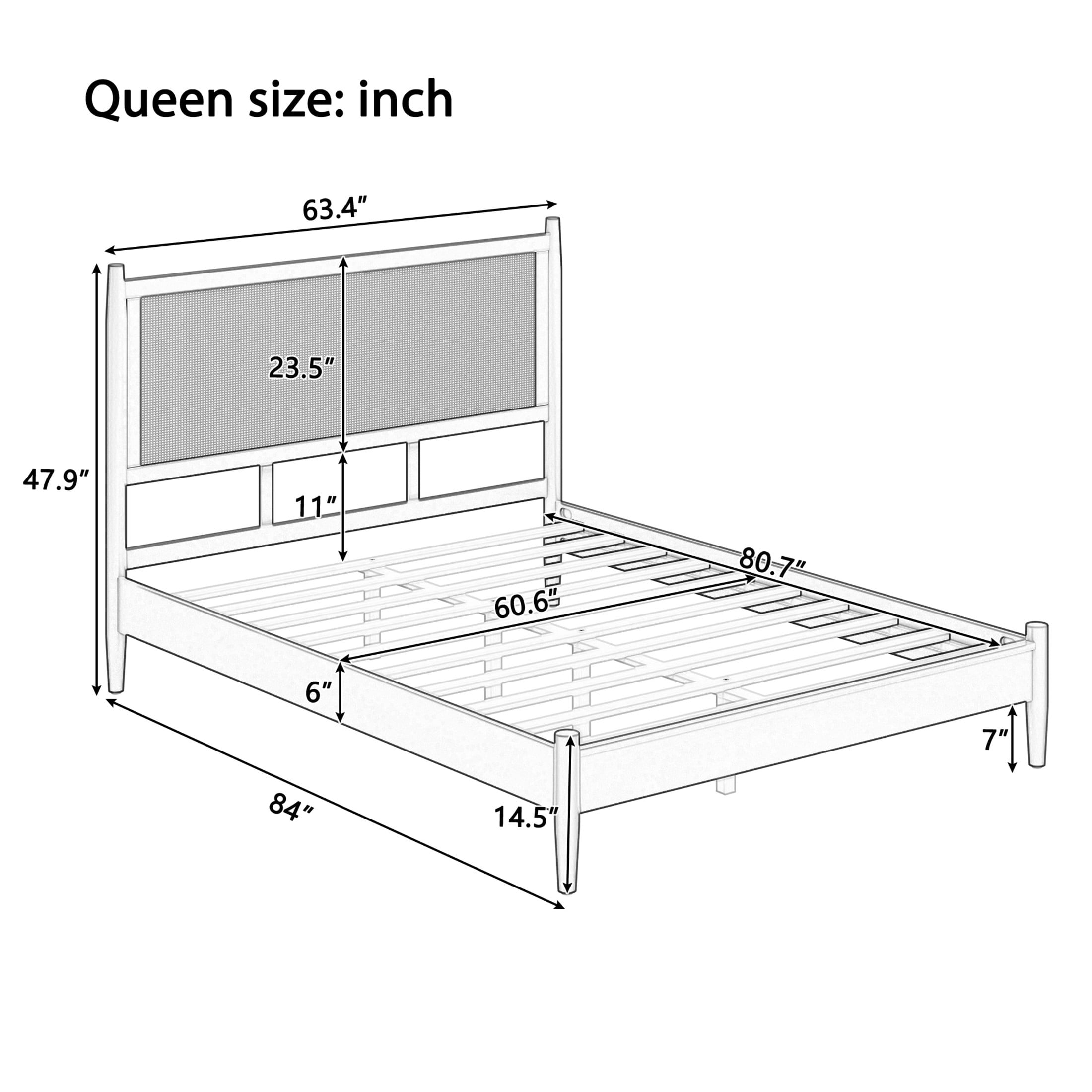 Christopher Knight Home Boho Queen Platform Bed Frame with Rattan Headboard, Wood Slat Support, Black